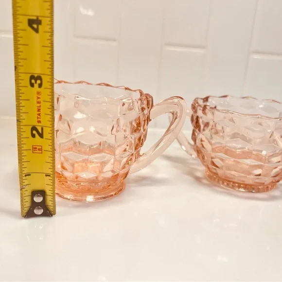 Vintage Pink Glass Cream and Sugar Set Diamond pattern - Picture 2 of 6